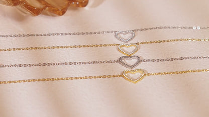 Double chain set: heart pendant with zirconia &amp; cross chain with steel beads – 18K gold-plated or silver stainless steel