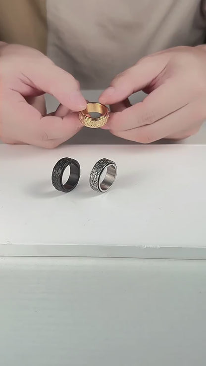 Demon Eye Titanium Ring for Men | Rotating Anti-Stress Ring - 316L Stainless Steel in Vintage Design