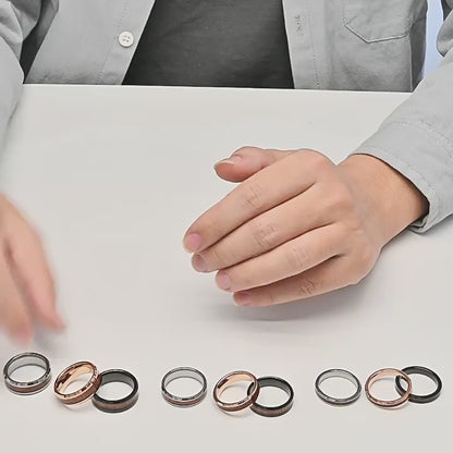 Simple tungsten carbide ring with wood look - 4-6-8mm unisex partner rings - Minimalist wedding rings made of titanium &amp; wood - Scratch-resistant couple rings