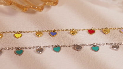 Multicolored Green Heart Collection – 18K gold-plated stainless steel jewelry as a bracelet or necklace (available in gold or silver finish)